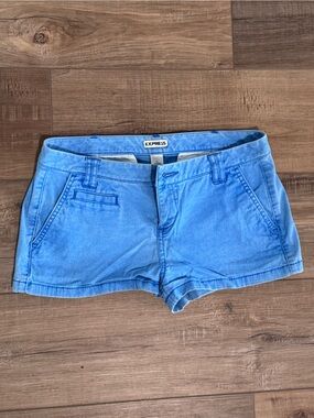 Express Light Blue Cotton Low Rise Shorts